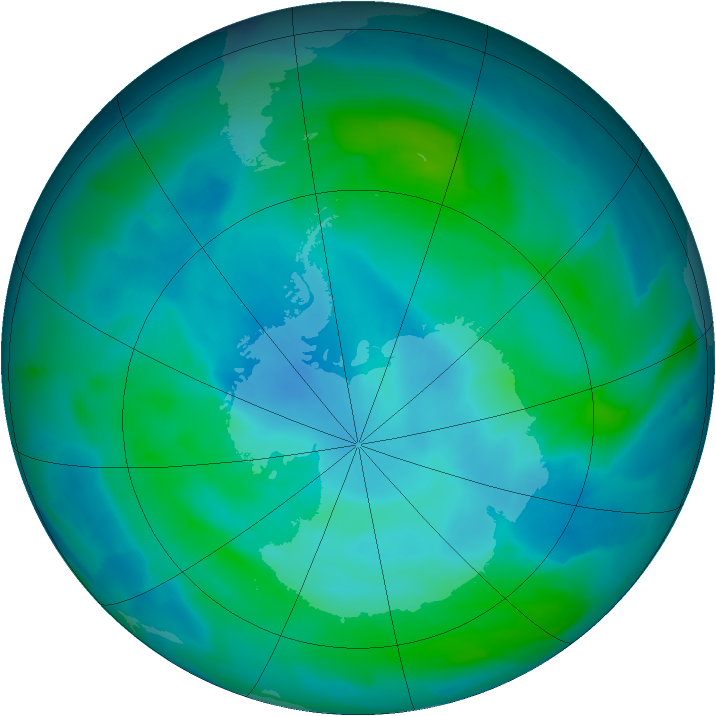 Antarctic ozone map for 20 February 2013